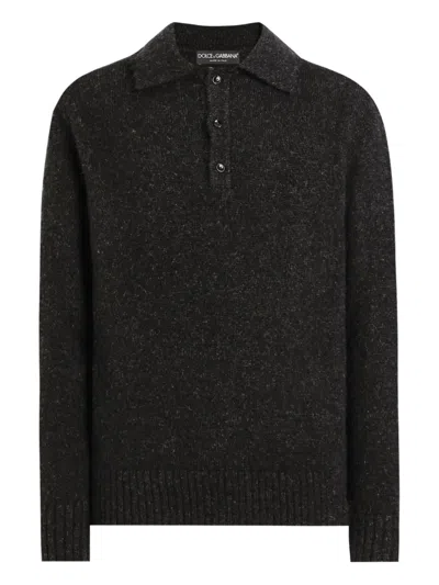 Dolce & Gabbana Buttoned Wool-blend Polo Shirt In Black