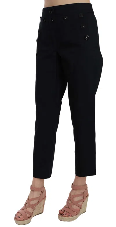 Dolce & Gabbana Button-embellished Cotton Trousers In Black