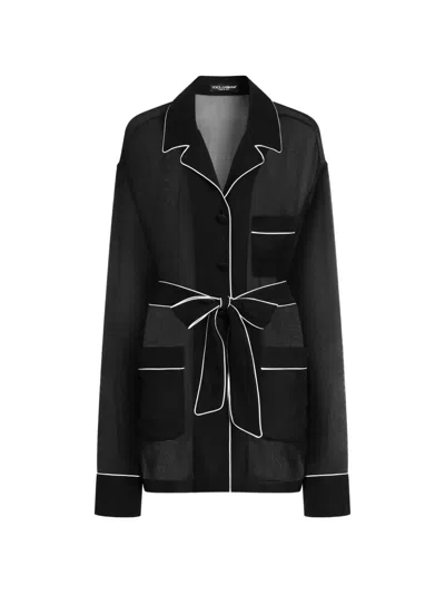 Dolce & Gabbana Button-fastening Belted Jacket In Black