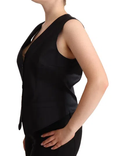 Dolce & Gabbana Button-front Cotton Silk Vest In Black