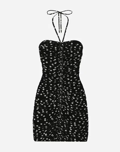 DOLCE & GABBANA SHORT DRAPED TULLE DRESS WITH POLKA-DOT PRINT