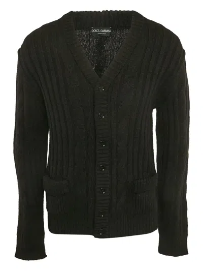 Pre-owned Dolce & Gabbana Cable-knit Cardigan In Black