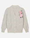 Dolce & Gabbana Cable-knit Cardigan With Dg Logo And Floral Detailing In Multicolor