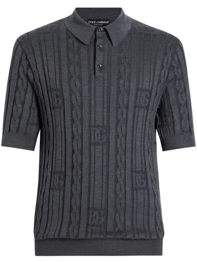 Dolce & Gabbana Cable-knit Effect Polo Shirt In Grey
