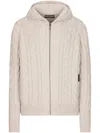 Dolce & Gabbana Cashmere And Wool Zip-up Hoodie With Dg Patch In Neutrals
