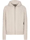 Dolce & Gabbana Cashmere And Wool Zip-up Hoodie With Dg Patch In Neutrals