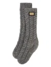 Dolce & Gabbana Cable-knit Logo-plaque Socks In Gray