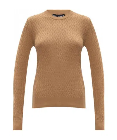 Dolce & Gabbana Cable Knit Silk Jumper In Brown