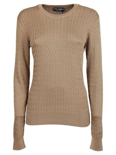 Dolce & Gabbana Cable Knit Sweater In Sabbia
