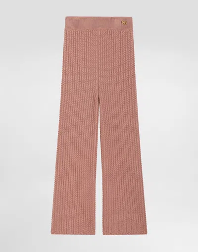 Dolce & Gabbana Kids' Cable-knit Virgin Wool Leggings In Pink