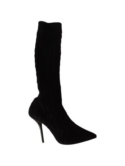 Dolce & Gabbana Cable-knit Knee-high Boots In Blue