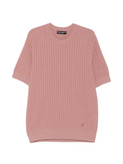 Dolce & Gabbana Crew Neck Short-sleeved Knit Sweater In Pink