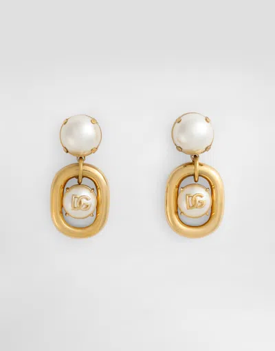 Dolce & Gabbana Cabochon Earrings With Dg Logo In Gold