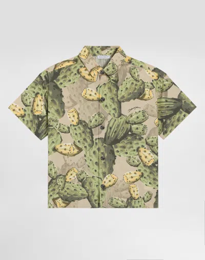 Dolce & Gabbana Kids' Cactus-print Poplin Shirt In Multi