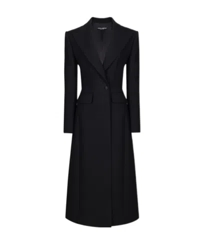 Dolce & Gabbana Cady Long Single-breasted Coat In Black