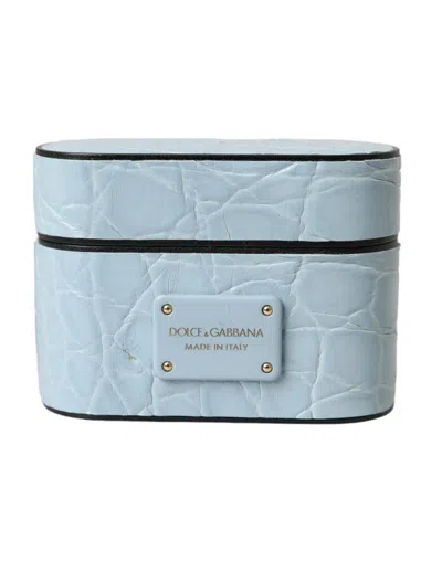 Dolce & Gabbana Caiman Leather Airpods Case In Blue