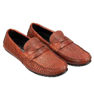 Pre-owned Dolce & Gabbana Caiman Leather Loafer Moccasins Shoes Ragusa Orange 12506