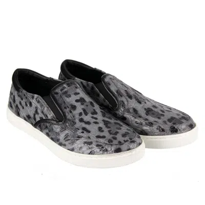 Pre-owned Dolce & Gabbana Caiman Leather Slip-on Sneaker Shoes London Leopard Gray Black