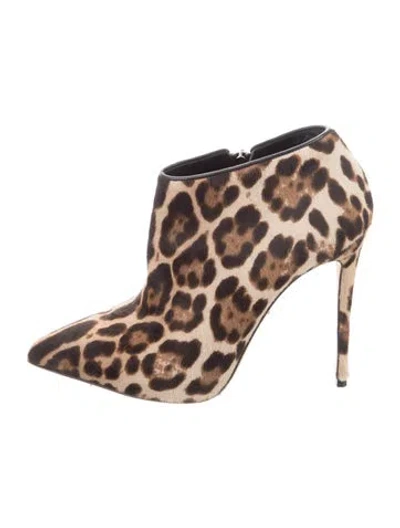 Pre-owned Dolce & Gabbana Calf Hair Animal Print Boots In Brown