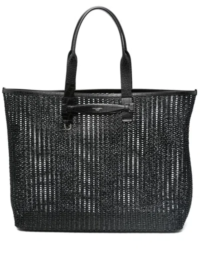 Dolce & Gabbana Calf Leather And Woven Shopping Bag In Black