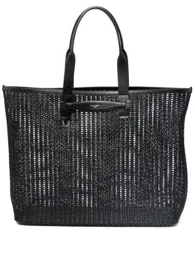 Dolce & Gabbana Calf Leather And Woven Shopping Bag In Black