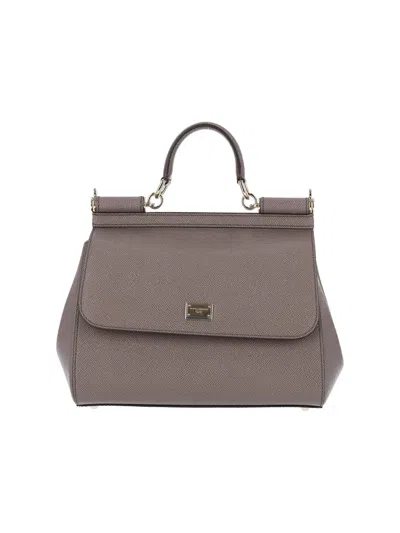 Dolce & Gabbana Calf Leather Bag With Cotton & Calf Leather Lining In Taupe