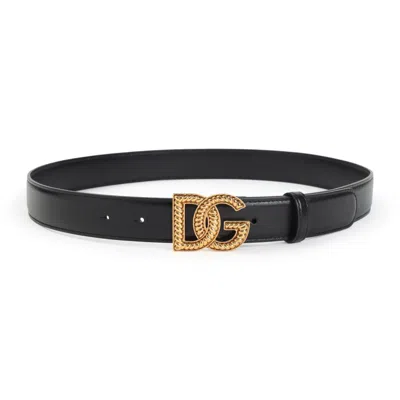 Dolce & Gabbana Calf Leather Belt In Black