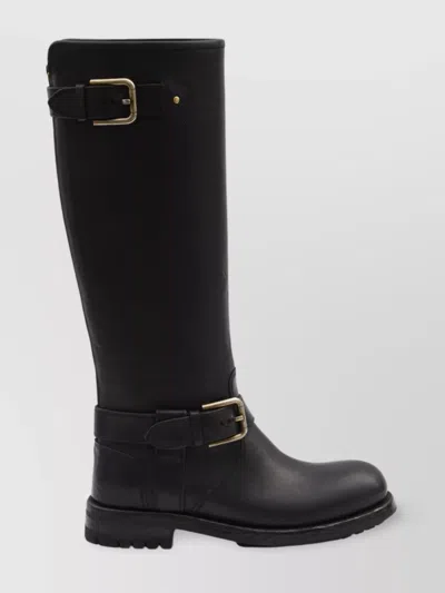 DOLCE & GABBANA CALF LEATHER BIKER BOOTS WITH BUTTON DETAIL