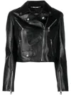 Dolce & Gabbana Cropped Leather Biker Jacket In Black