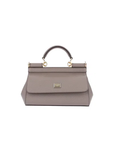 Dolce & Gabbana Calf Leather Crossbody Bag With Cotton-blend Lining In Taupe
