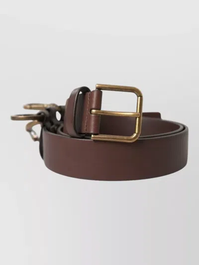 Dolce & Gabbana Calf Leather Keyring Gold Metal Buckle In Brown