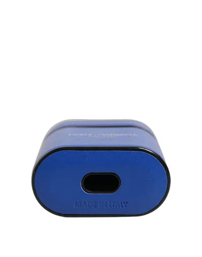Dolce & Gabbana Calf Leather Logo Airpods Case In Blue