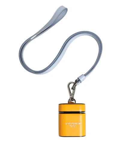 Dolce & Gabbana Calf Leather Logo Airpods Case In Yellow