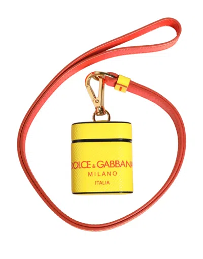 Dolce & Gabbana Calf Leather Logo Key Case In Yellow