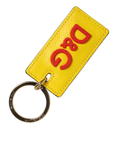Dolce & Gabbana Calf Leather Logo Key Case In Yellow