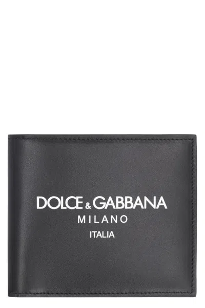 Dolce & Gabbana Calf Leather Mini Flap-over Wallet (11 Cm) In Black
