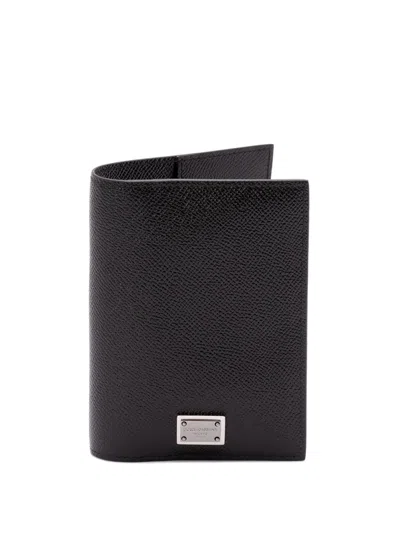Dolce & Gabbana Calf Leather Passport Holder In Black