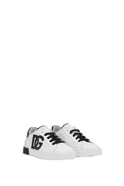 Dolce & Gabbana Kids' Calf Leather Sneakers In White/back