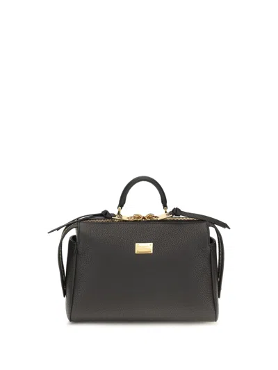 Dolce & Gabbana Calf Leather Top Handle Bag In Black