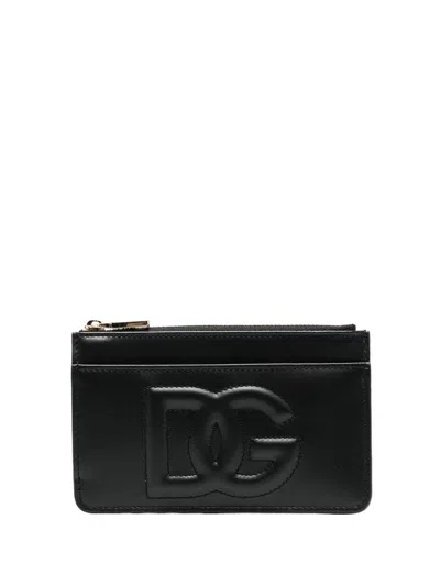 Dolce & Gabbana Calf Leather Wallet With Embossed Dg Logo On The Front In Black