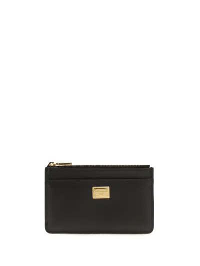Dolce & Gabbana Calf Leather Zip Card Case In Black