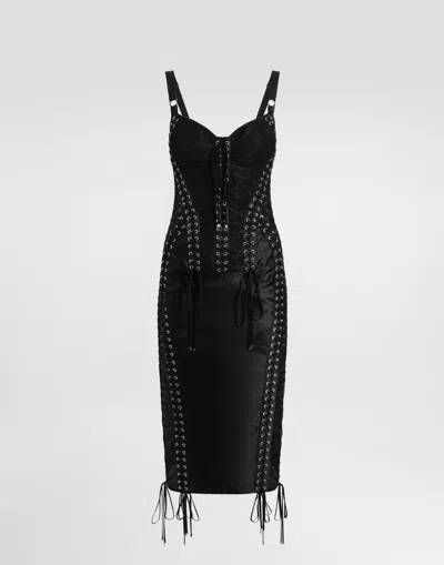Dolce & Gabbana Calf-length Dress With Corset Detailing In Black