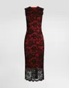 Dolce & Gabbana Calf-length Floral Lace Sheath Dress With Contrasting Lining In Black
