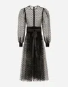 Dolce & Gabbana Calf-length Mesh Dress With Wool Crepe Belt In Black