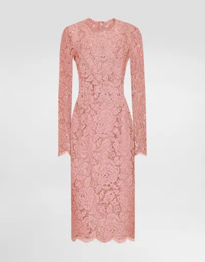 DOLCE & GABBANA CALF-LENGTH SHEATH DRESS IN BRANDED FLORAL CORDONETTO LACE