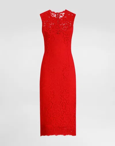 DOLCE & GABBANA CALF-LENGTH SHEATH DRESS IN FLORAL CORDONETTO LACE