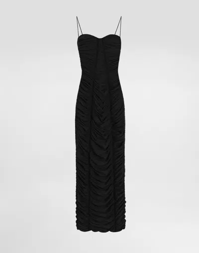 Dolce & Gabbana Calf-length Stretch Tulle Slip Dress In Black