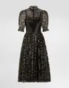 Dolce & Gabbana Calf-length Tulle Babydoll Dress With Sequin Embellishment In Gold