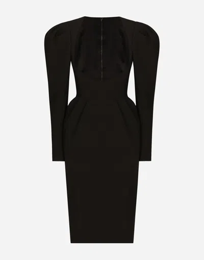 Dolce & Gabbana Calf-length Wool Dress With Open Neckline In Black