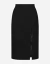 Dolce & Gabbana Calf-length Wool Gabardine Skirt With Slit In Black